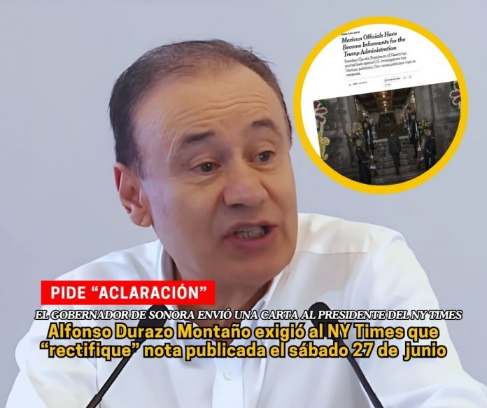 Gobernador, Alfonso Durazo pide al NY Times que rectifique información