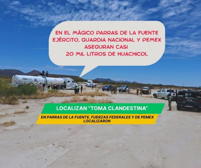 Elementos del Ejército, la Guardia Nacional y personal de Pemex localizaron dos tomas clandestinas y un autotanque con casi 20 mil litros de hidrocarburo Localizan tomas clandestinas y aseguran casi 20 mil litros de huachicol